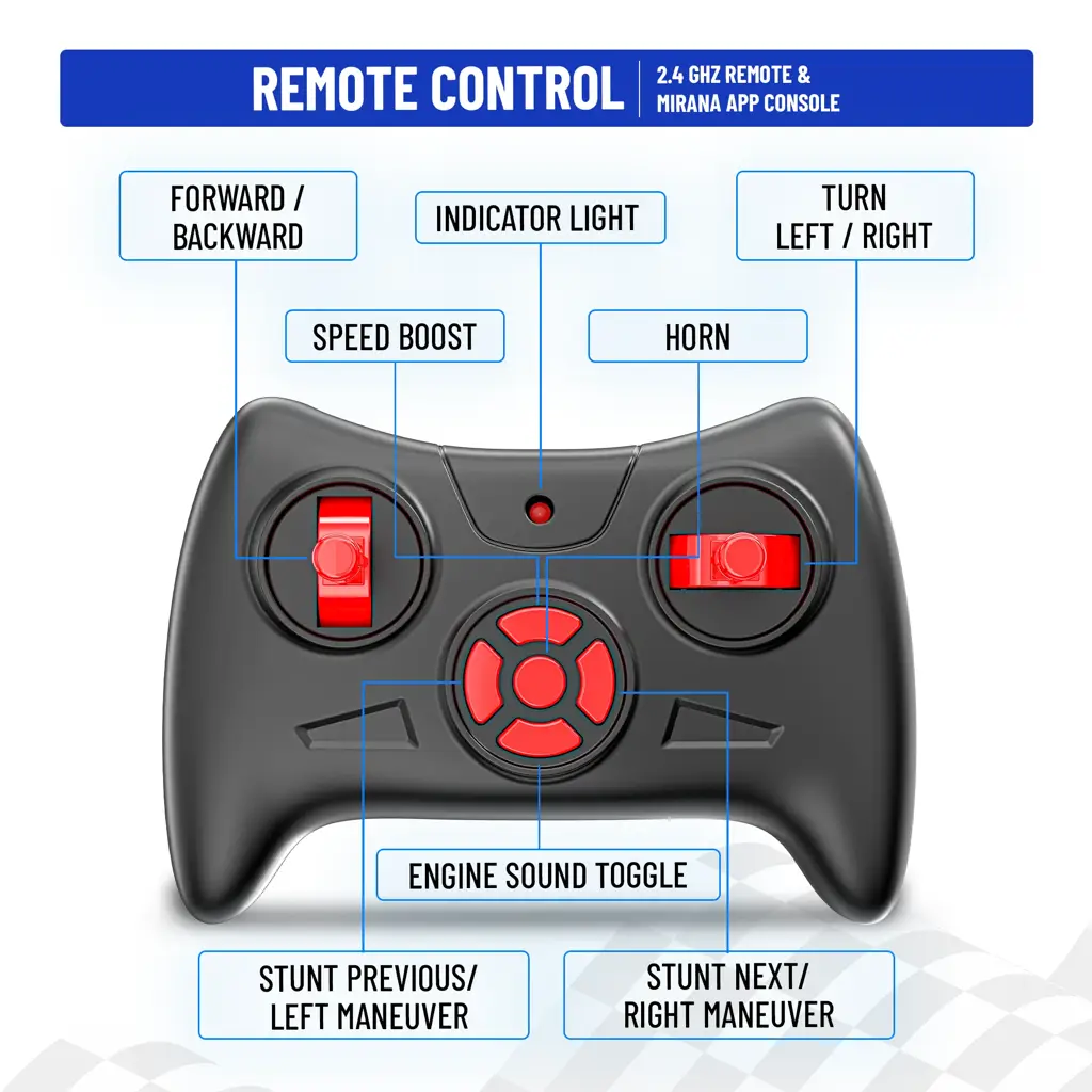 MIRANA F1R SUPER CAR APP & REMOTE CONTROL SUPER CAR - 1.5X NITRO BOOST, IN-BUILT BLUETOOTH SPEAKER, 2000 MAH C TYPE USB RECHARGEABLE BATTERY, DUAL MOTOR & SOFT RUBBER WHEELS SCALE 1:16 (RED)