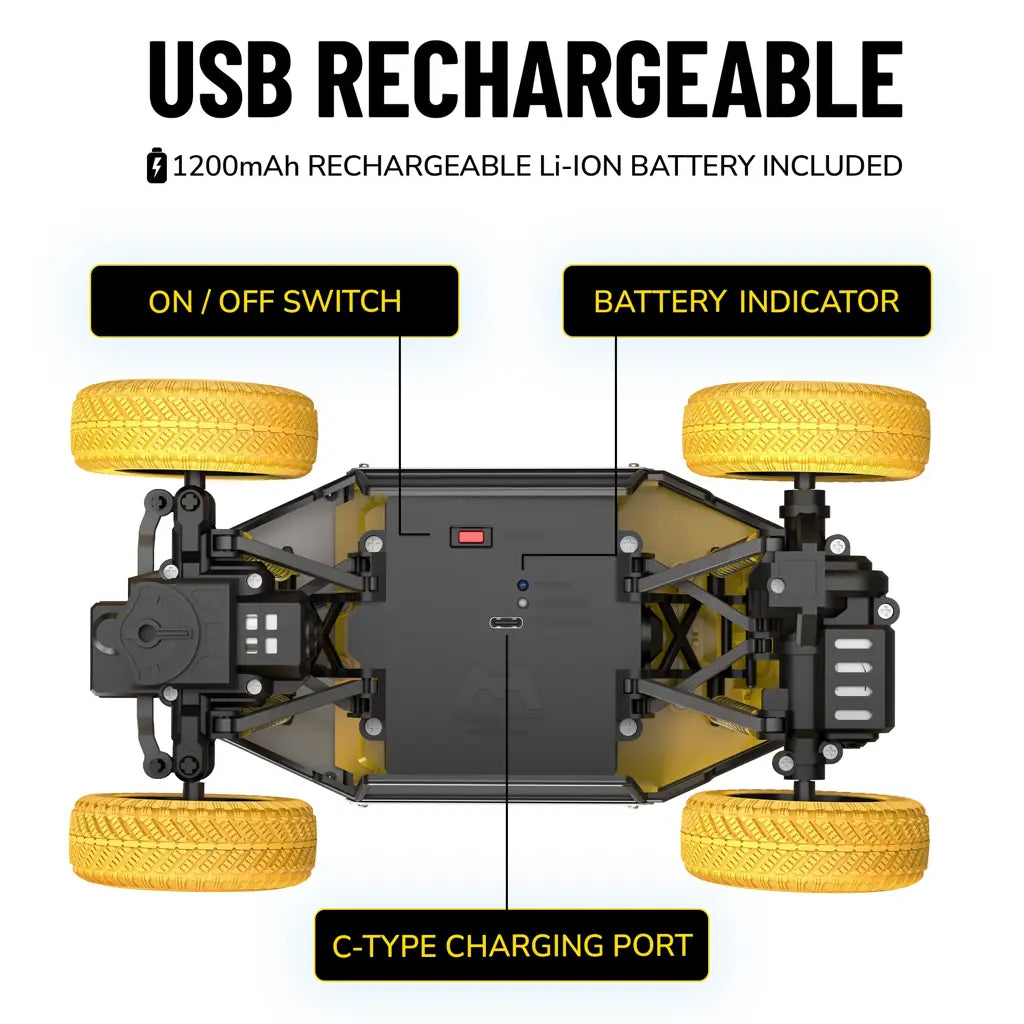 MIRANA TRANSFORMERS BUMBLEBEE MEGA RANGER APP AND REMOTE CONTROL CAR, 1200 MAH LI-ION RECHARGEABLE BATTERY, C TYPE USB CHARGING SCALE 1:20 (YELLOW)