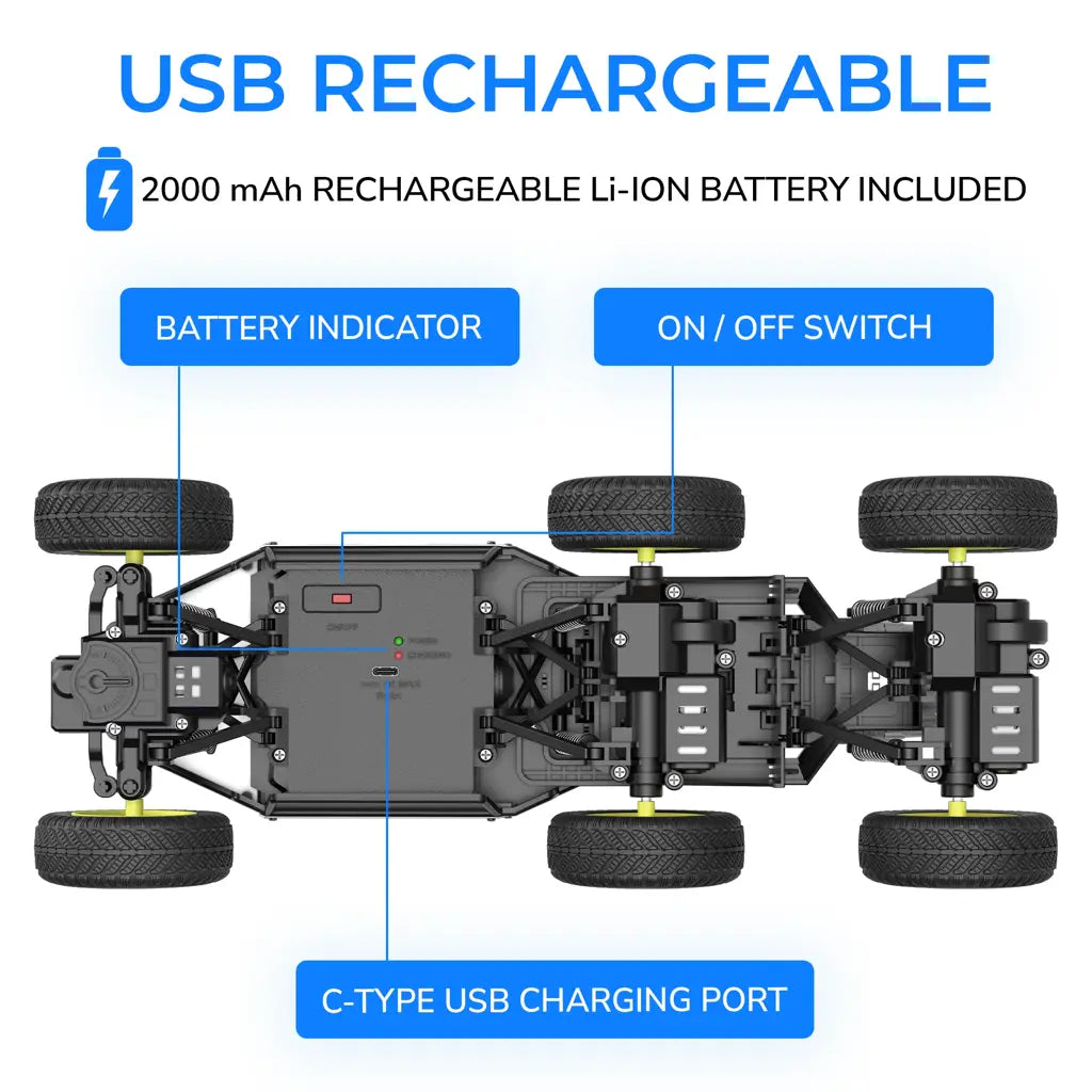 MIRANA  MEGA RANGER APP AND REMOTE CONTROL CAR - DUAL MOTOR, LED HEADLIGHTS, SMOKE EXHAUST, 6 DRIVE WHEEL, 2000 MAH LI-ION RECHARGEABLE BATTERY, C TYPE USB CHARGING (SILVER &BLACK)