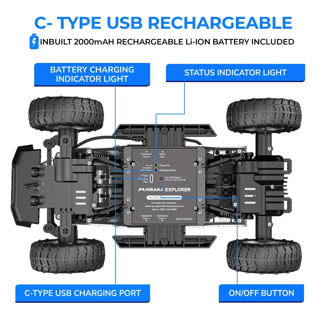 MIRANA EXPLORER 4X4 ALL WHEEL DRIVE REMOTE AND APP CONTROL MONSTER TRUCK, 1.5X POWERFUL NITRO, 2500 MAH LION RECHARGEABLE BATTERY, C TYPE USB CHARGING,SCALE 1:16 (SILVER)