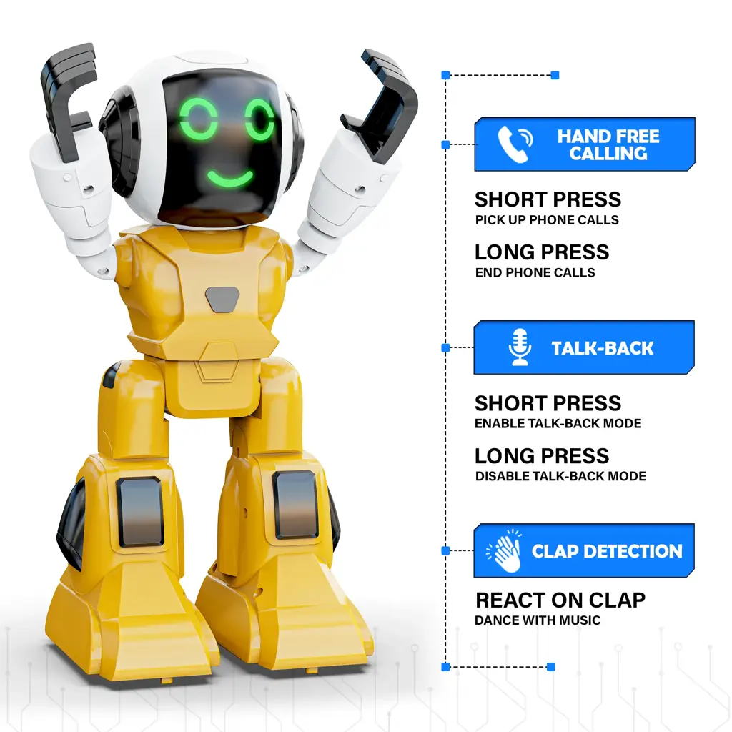 MOONWALKER WALKING AND TALKING ROBOT - IN-BUILT BLUETOOTH SPEAKER, CLAP DETECTION, RECHARGEABLE BATTERY, C TYPE USB CHARGING, VOICE COMMANDS, REMOTE AND APP CONTROL ( YELLOW )