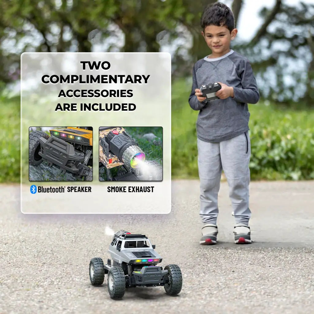 MIRANA EXPLORER 4X4 ALL WHEEL DRIVE REMOTE AND APP CONTROL MONSTER TRUCK, 1.5X POWERFUL NITRO, 2500 MAH LION RECHARGEABLE BATTERY, C TYPE USB CHARGING,SCALE 1:16 (SILVER)
