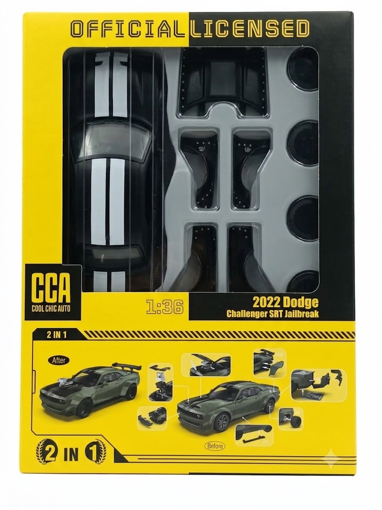 CCA DODGE 2022 CHALLENGER SRT JAILBREAK 2 IN 1 DIE CAST MODEL 8873S3 1:36 BLACK / WHITE