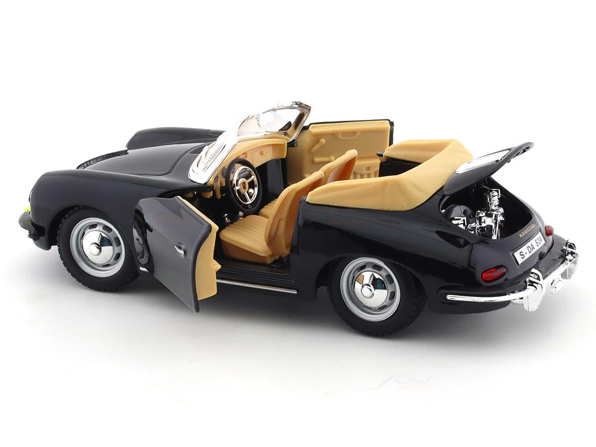 BBURAGO 1961 PORSCHE 356B CABRIOLET BLACK 1:24 SCALE 92078