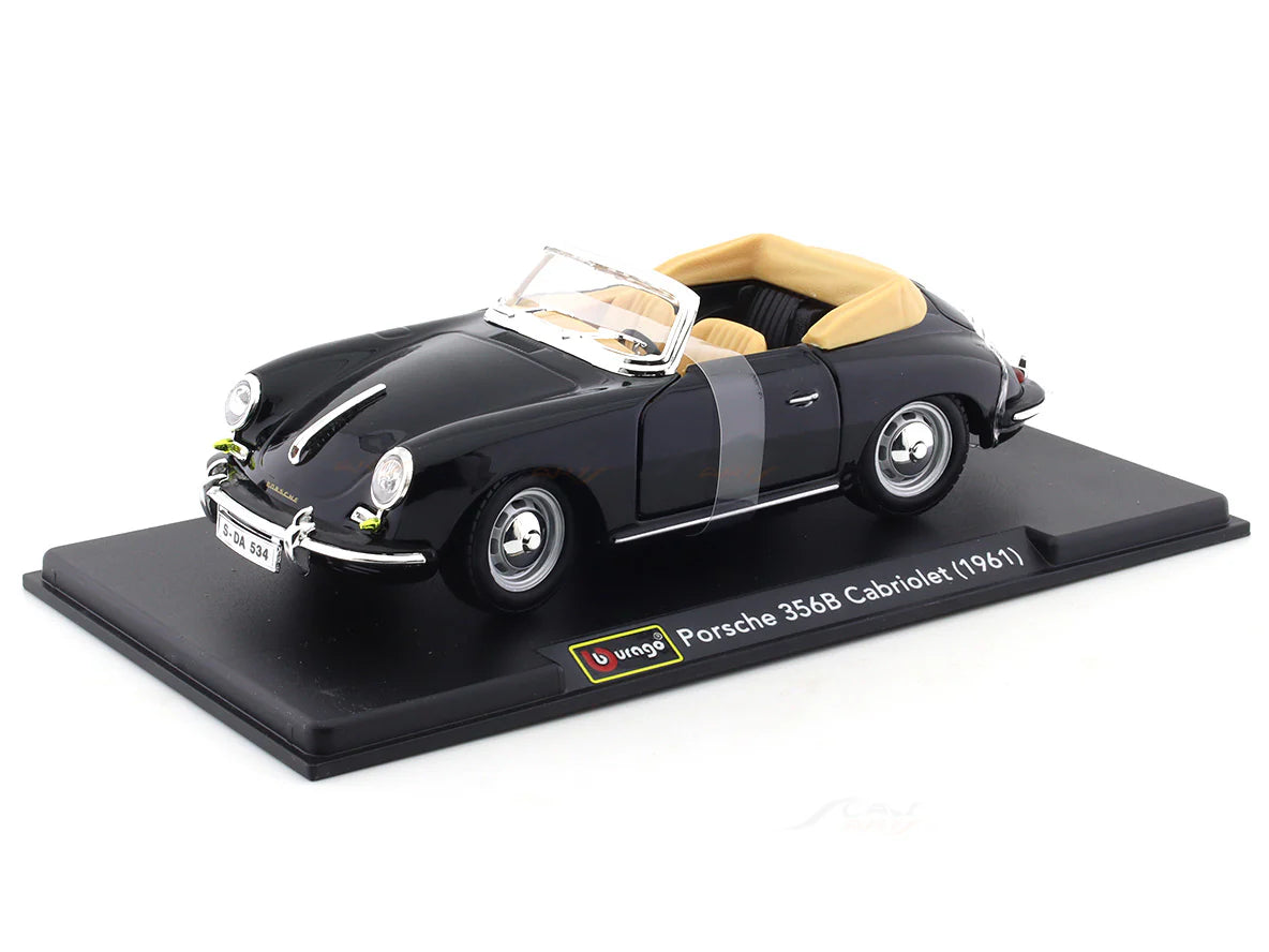BBURAGO 1961 PORSCHE 356B CABRIOLET BLACK 1:24 SCALE 92078