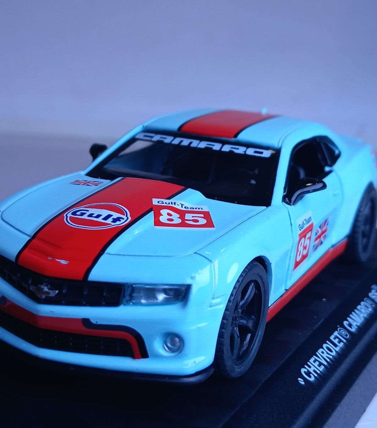 CCA GULF 1:43 2013 CHEVROLET CAMARO SS DIECAST MODEL 67026F CAR SKY BLUE/ORANGE