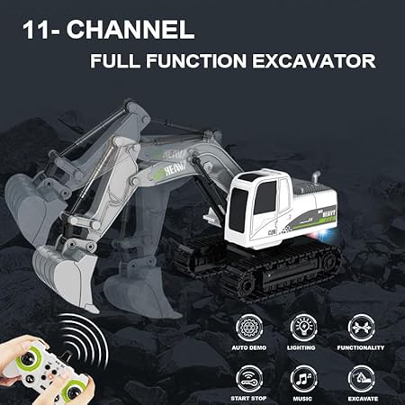 REMOTE CONTROL JCB- 11 CHANNEL METAL SHOVEL RC EXCAVATOR WITH MUSIC, 1:24 RC CONSTRUCTION VEHICLES WITH 2 BATTERIES