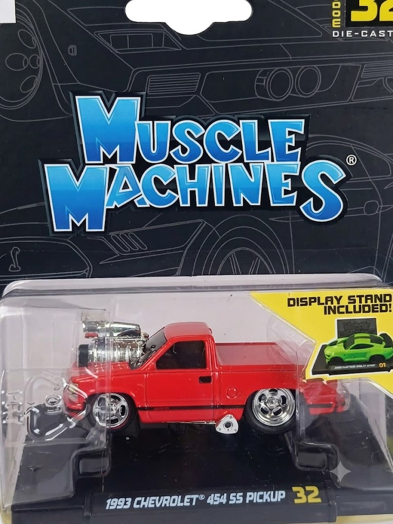 MAISTO MUSSCLE MACHINE RED 1/64 SCALE SERIES 6 1993 CHEVROLET 454 SS PICKUP (MODEL 32) CODE 15526