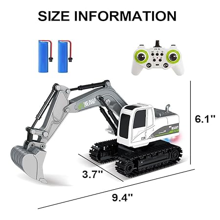 REMOTE CONTROL JCB- 11 CHANNEL METAL SHOVEL RC EXCAVATOR WITH MUSIC, 1:24 RC CONSTRUCTION VEHICLES WITH 2 BATTERIES