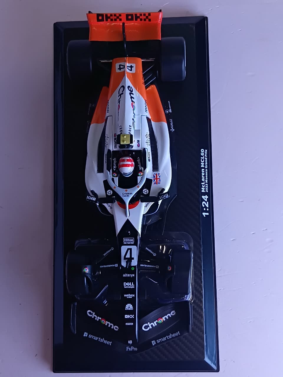CCA MCLAREN MCL60 F1 MONACO GP 2023 SPECIAL CHROME DIE CAST MODEL 68203T 1:24 ORANGE/WHITE