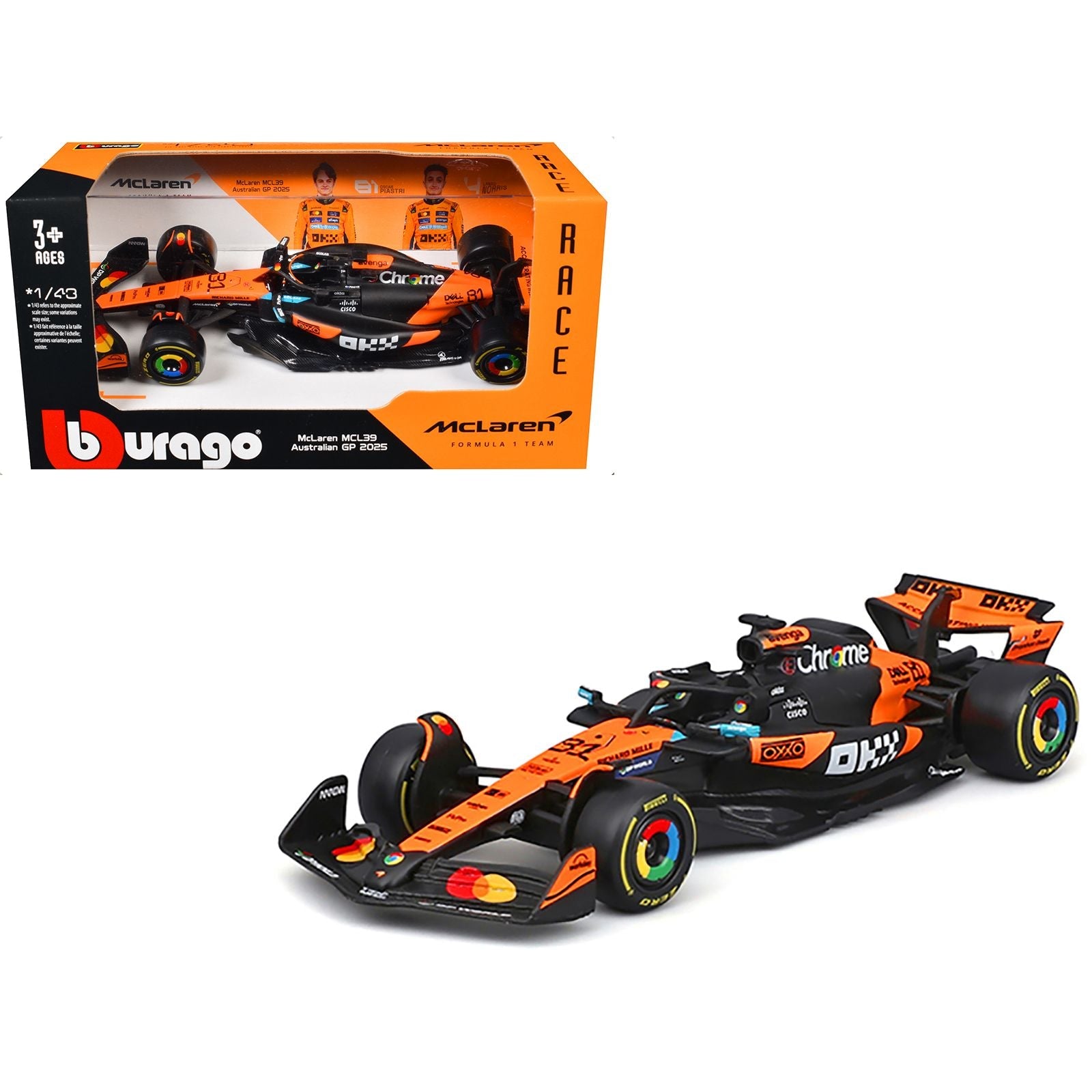 BBURAGO 18-38248P MCLAREN MCL39 AUSTRALIA GP-OSCAR PIASTRI DIECAST MODEL