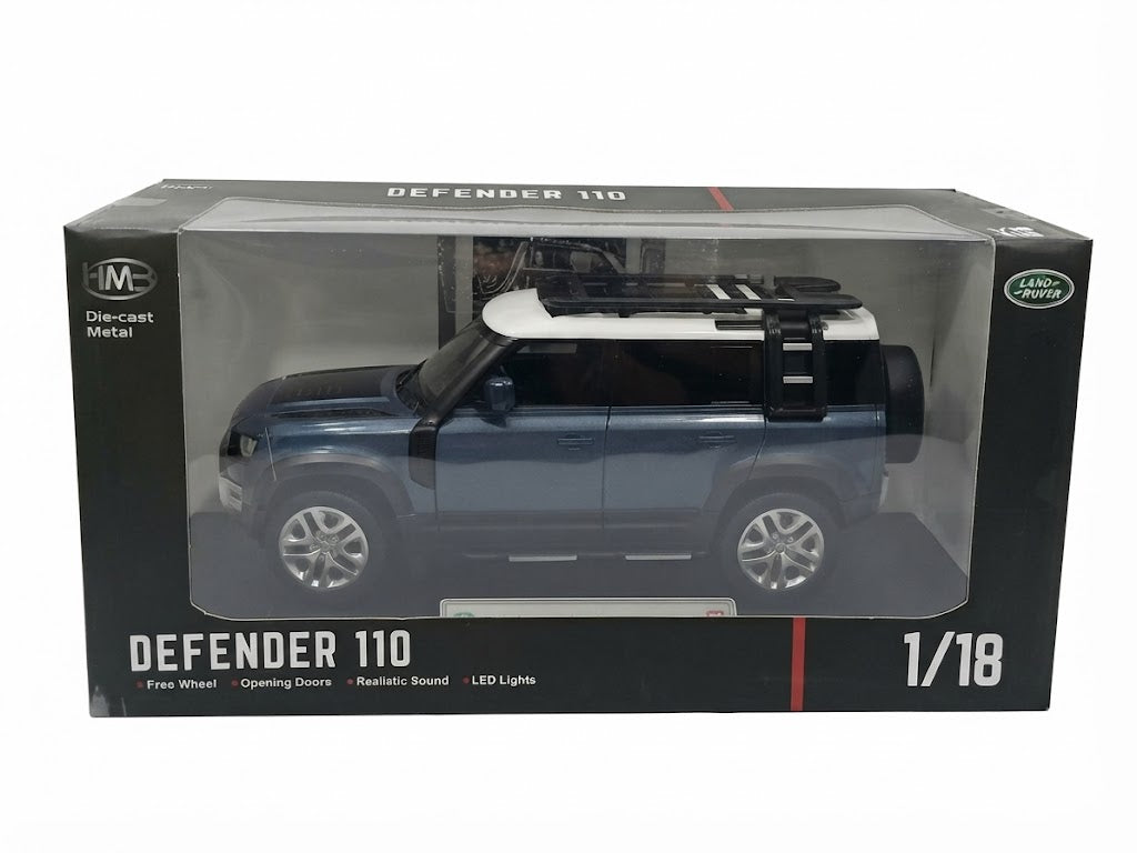 LAND ROVER DEFENDER 110 Q1002A 1:18 OPENING DOORS AND LED LIGHT WITH SOUND FUNCTION DIE-CAST MODEL DARK BLUE