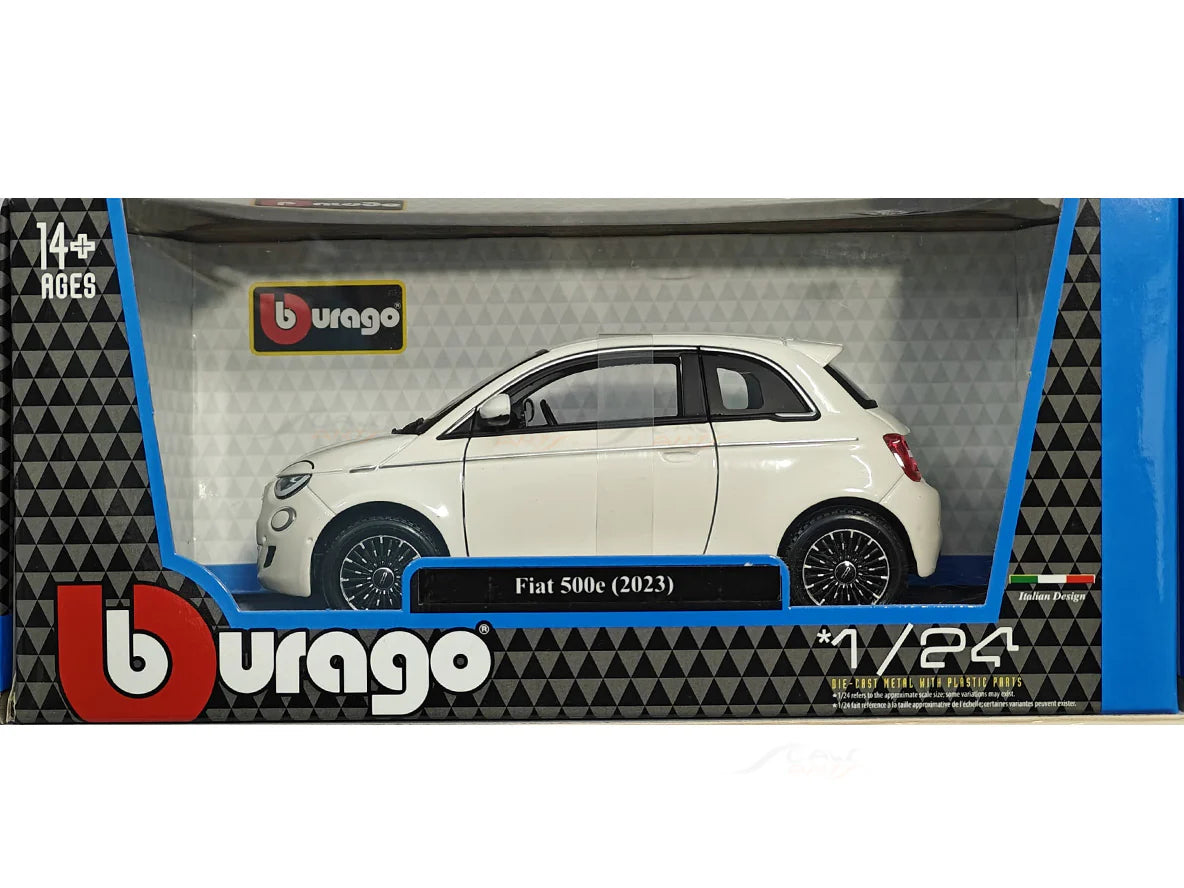 BBURAGO 2023 FIAT 500E WHITE 1:24 SCALE 18-91110W