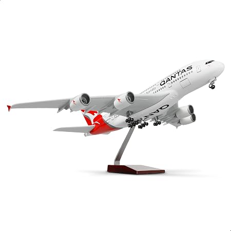 AIRPLANE DIECAST QANTAS VH-0QF AIRBUS A380 WITH LED LIGHT DISPLAY 47CM
