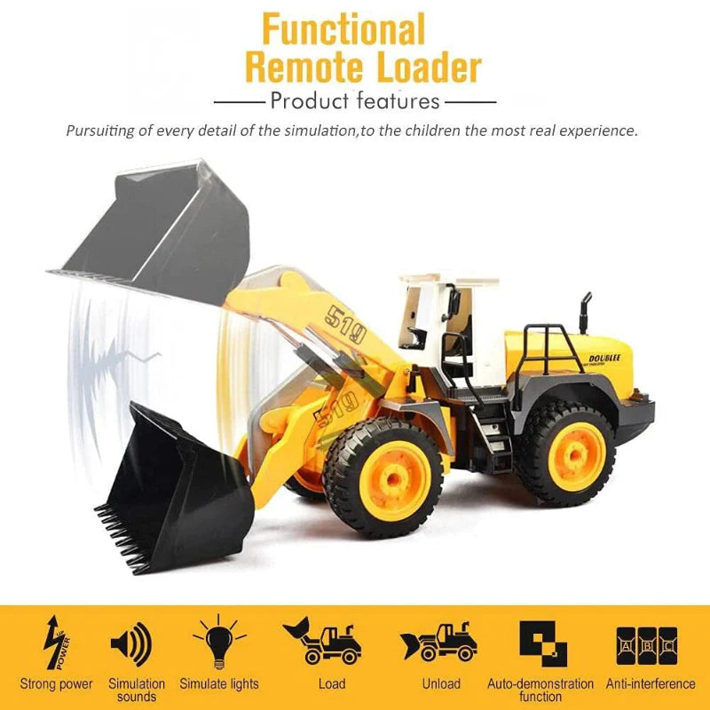 Double E E519-003 RC Wheel Loader 1:20 With 2.4 Ghz Pivoting Shovel Remote Controlled Mining Bulldozer Toy