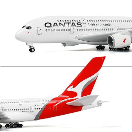 AIRPLANE DIECAST QANTAS VH-0QF AIRBUS A380 WITH LED LIGHT DISPLAY 47CM