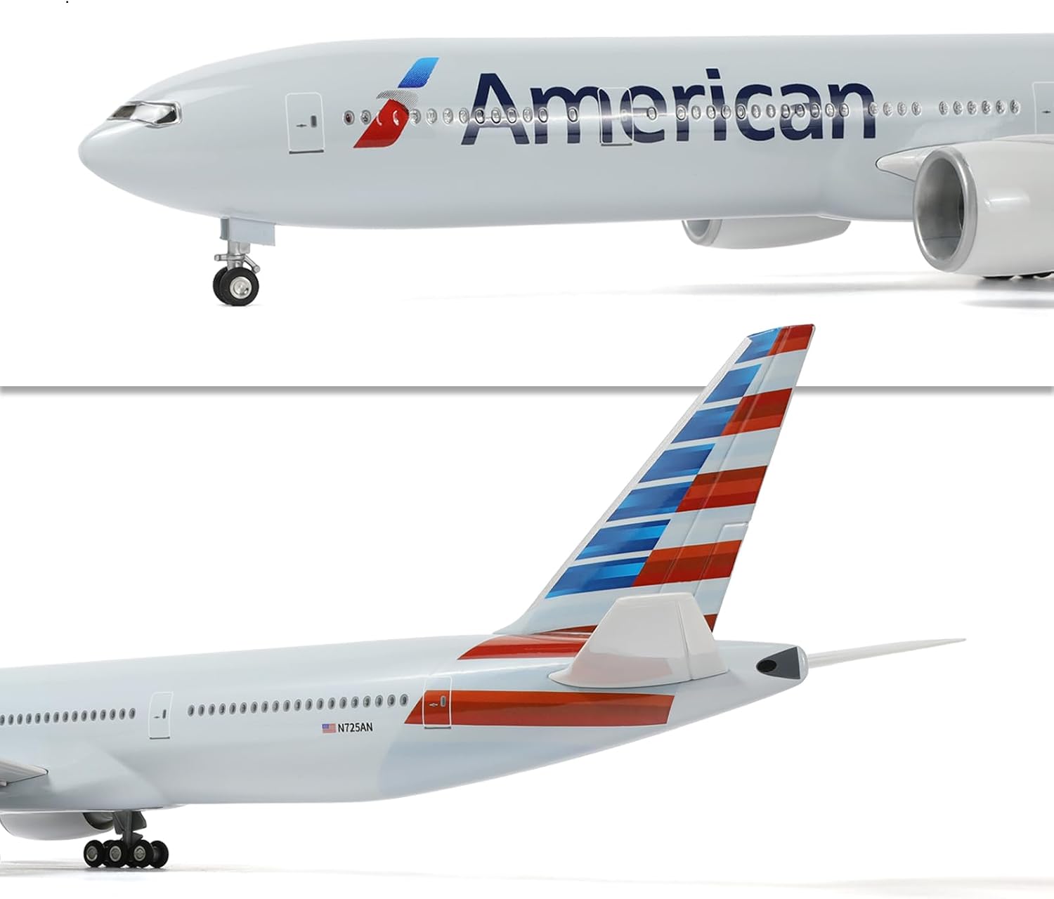 AIRPLANE DIECAST AMERICAN AIRLINES N725AN BOEING 777-300ER WITH LED LIGHT DISPLAY 47CM