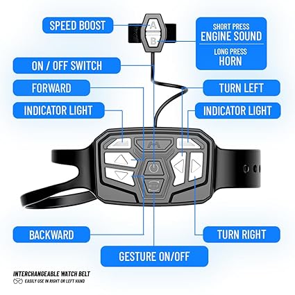 MIRANA WATCH CONTROL TRACER RC CAR HAND & APP CONTROL WITH BLUETOOTH SPEAKER C-TYPE CHARGING HIGH SPEED RACING ( GREY )