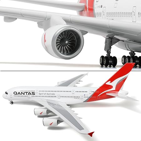 AIRPLANE DIECAST QANTAS VH-0QF AIRBUS A380 WITH LED LIGHT DISPLAY 47CM