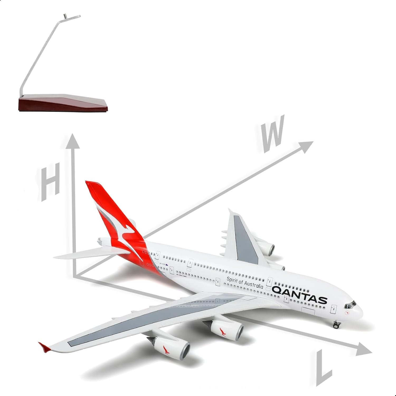 AIRPLANE DIECAST QANTAS VH-0QF AIRBUS A380 WITH LED LIGHT DISPLAY 47CM