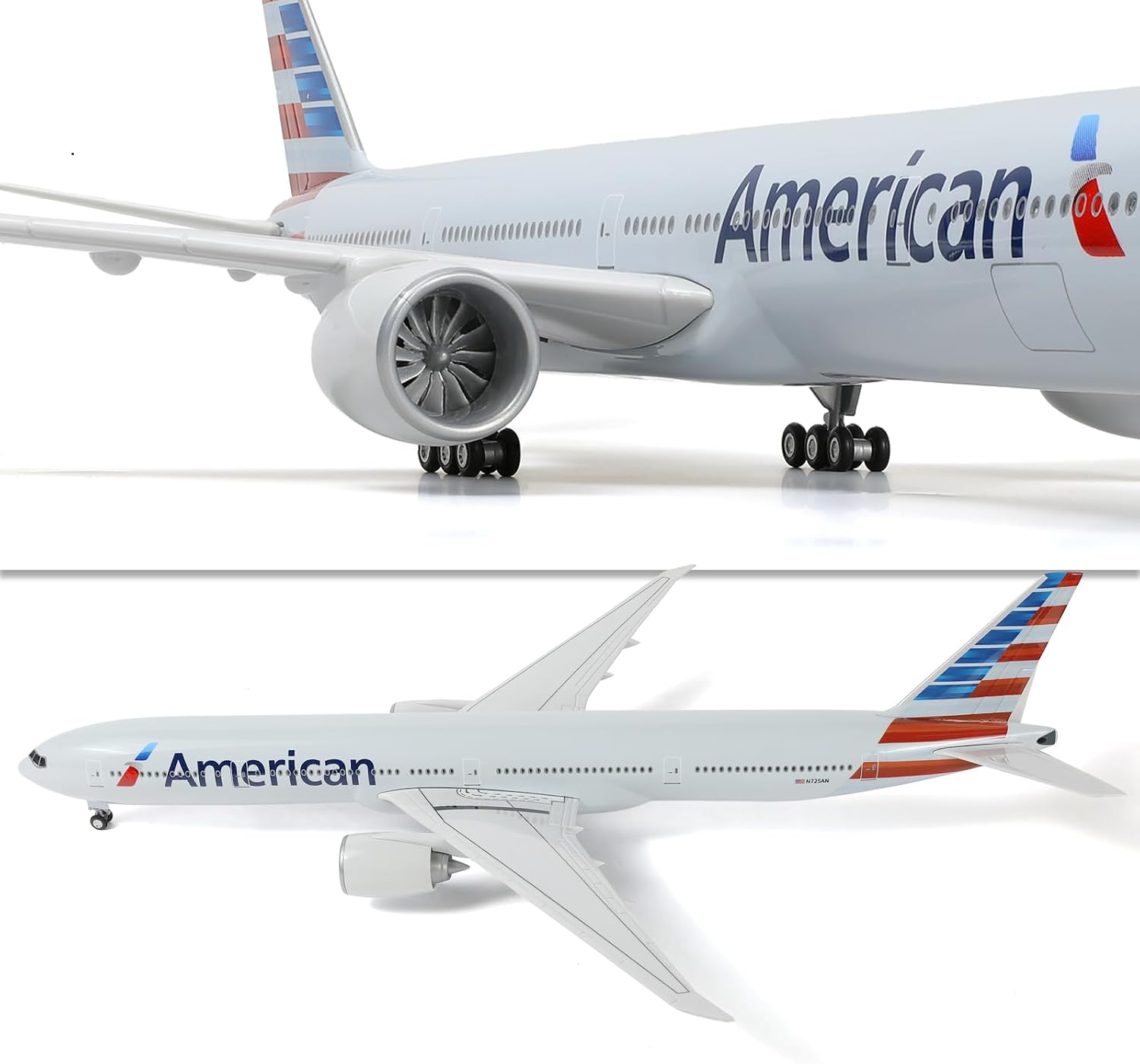AIRPLANE DIECAST AMERICAN AIRLINES N725AN BOEING 777-300ER WITH LED LIGHT DISPLAY 47CM