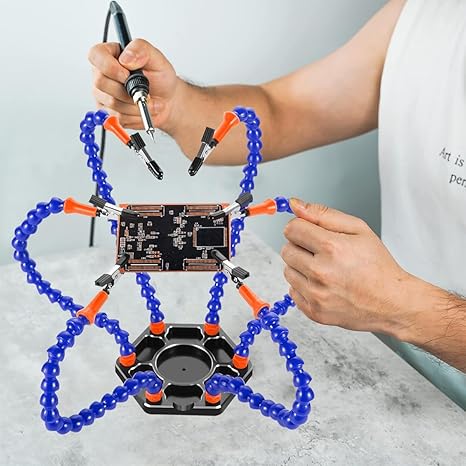 6 FLEXIBLE ARMS SOLDERING STATION WITH SWIVELING ALLIGATOR CLIP