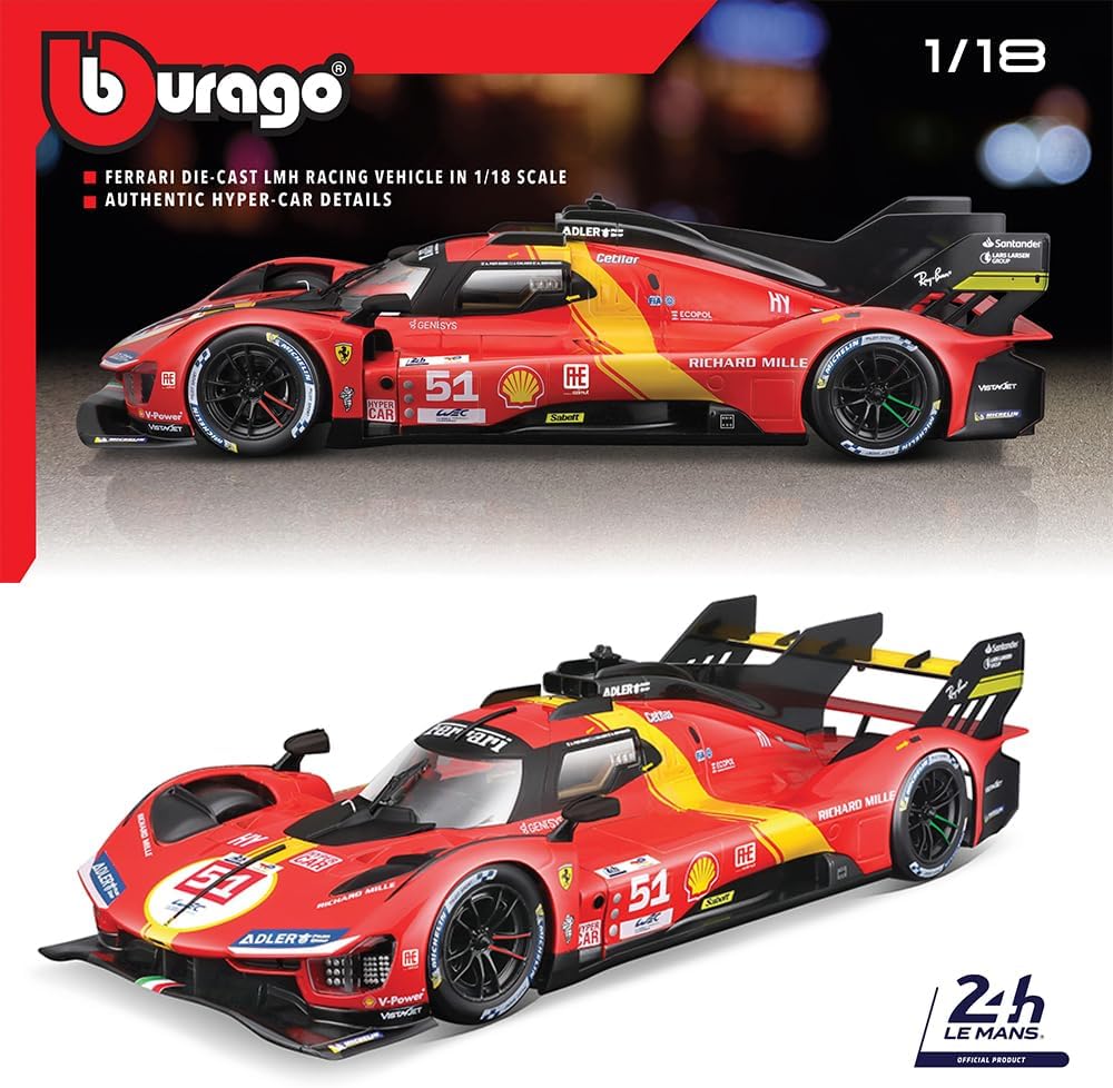 BBURAGO 2023 FERRARI 499P 3.0L TURBO V6 - WINNER LE MANS 1:18 SCALE #18-16301