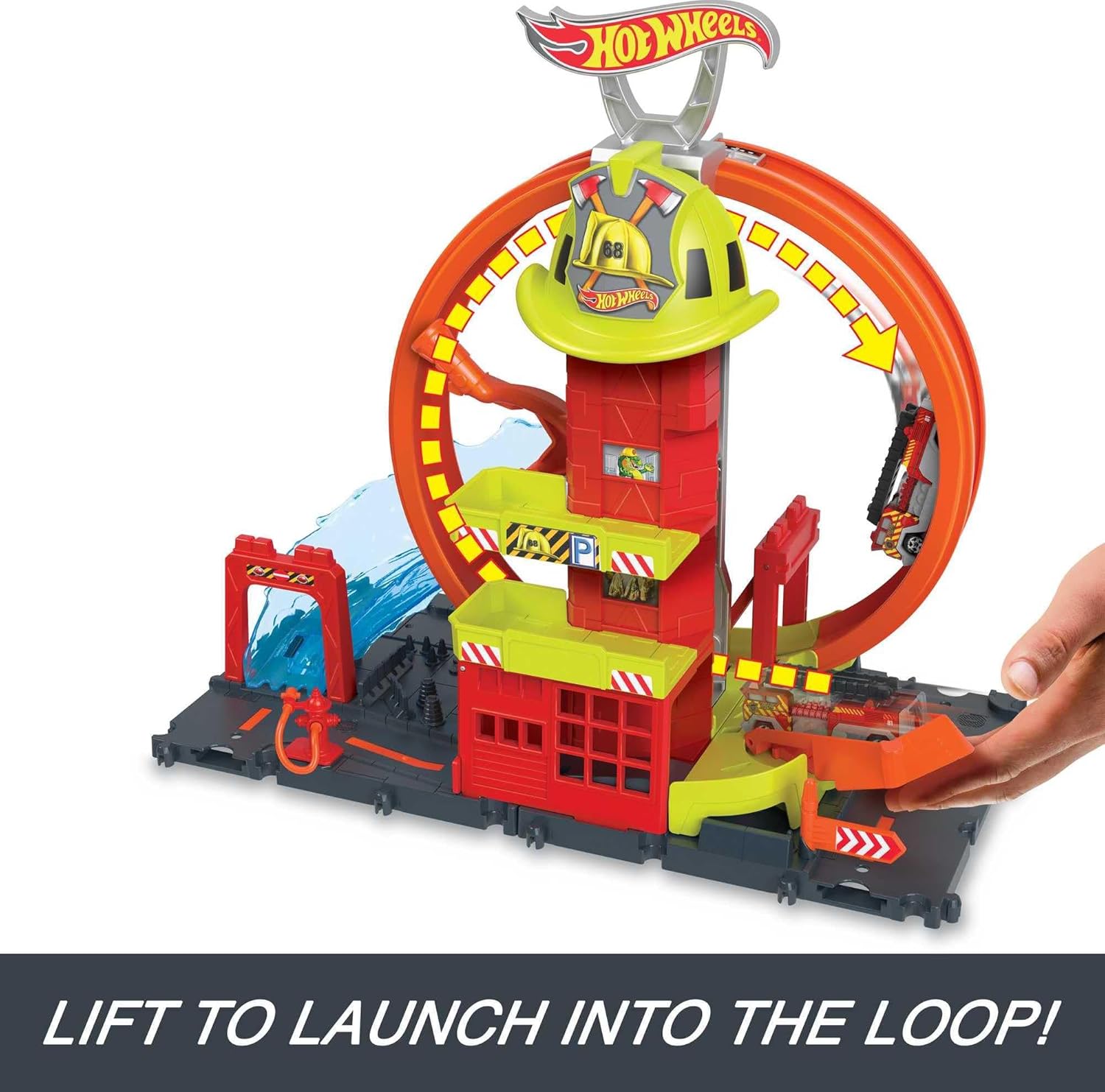 HOT WHEELS CITY SUPER LOOP FIRE STATION PLAYSET, TRACK SET WITH 1 TOY CAR (PRODUCT NO:HKX41)