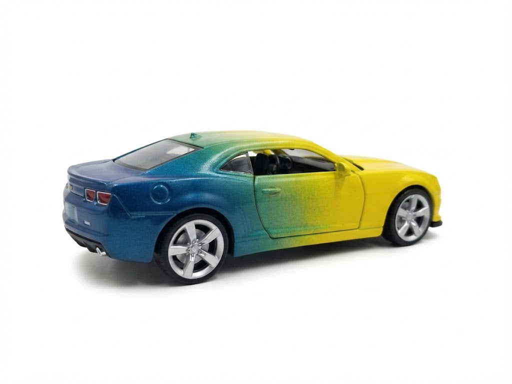 CCA 1:36 2013 CHEVROLET CAMARO SS DIECAST MODEL 12011 YELLOW/BLUE
