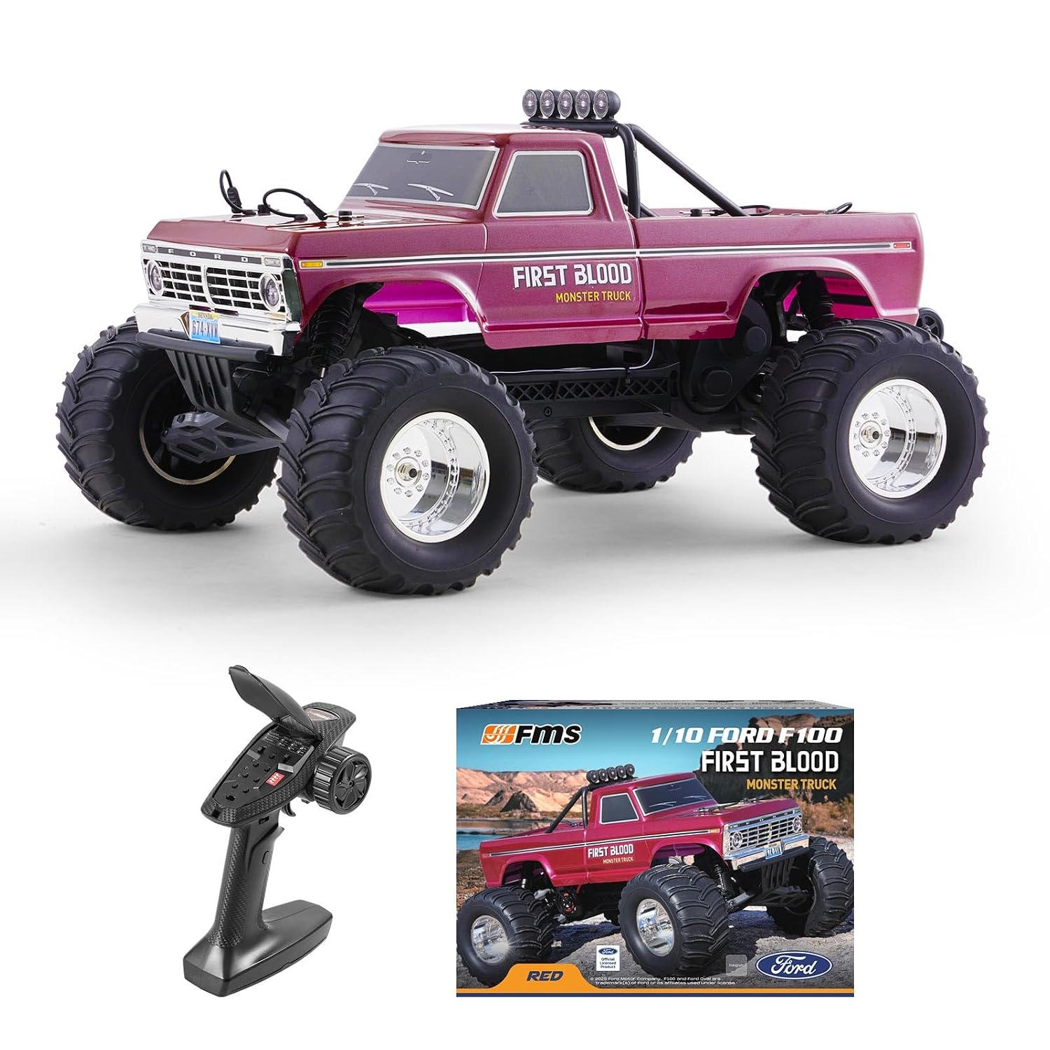 FMS 11023R 1/10 2WD RTR FORD F100 FIRST BLOOD MONSTER TRUCK RED COLOR