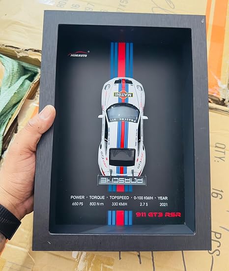 DIE CAST CAR METAL MODEL WITH 3D FRAME 911 GT3 RSR 1:32 SCALE WHITE