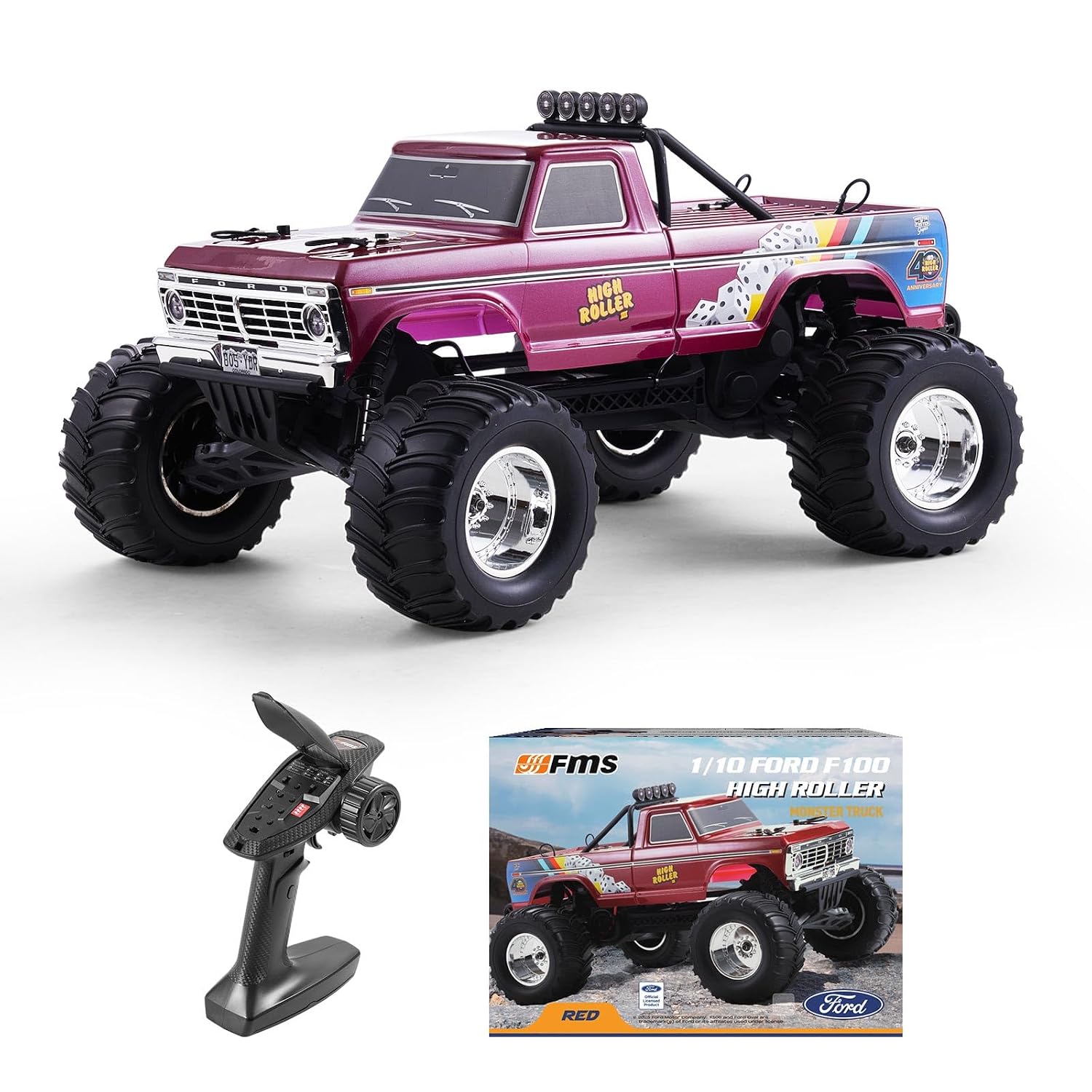 FMS 11023R 1/10 2WD RTR FORD F100 HIGH ROLLER MONSTER TRUCK RED COLOR