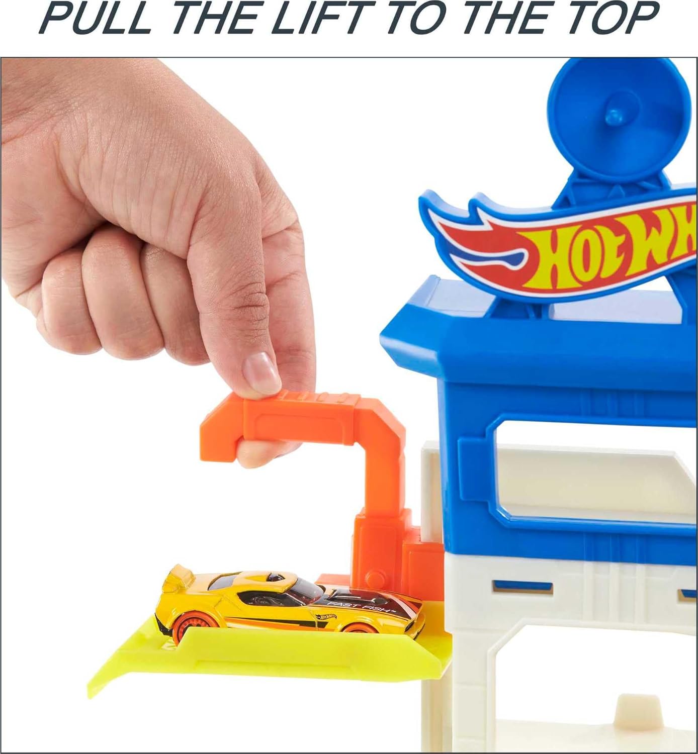 HOT WHEELS CITY TOY CAR TRACK SET, ATTACKING SHARK ESCAPE PLAYSET WITH 1:64 SCALE VEHICLE, MULTIPLE LEVELS, KID-POWERED LIFT, RACE TO ESCAPE (Product No:HDP06)