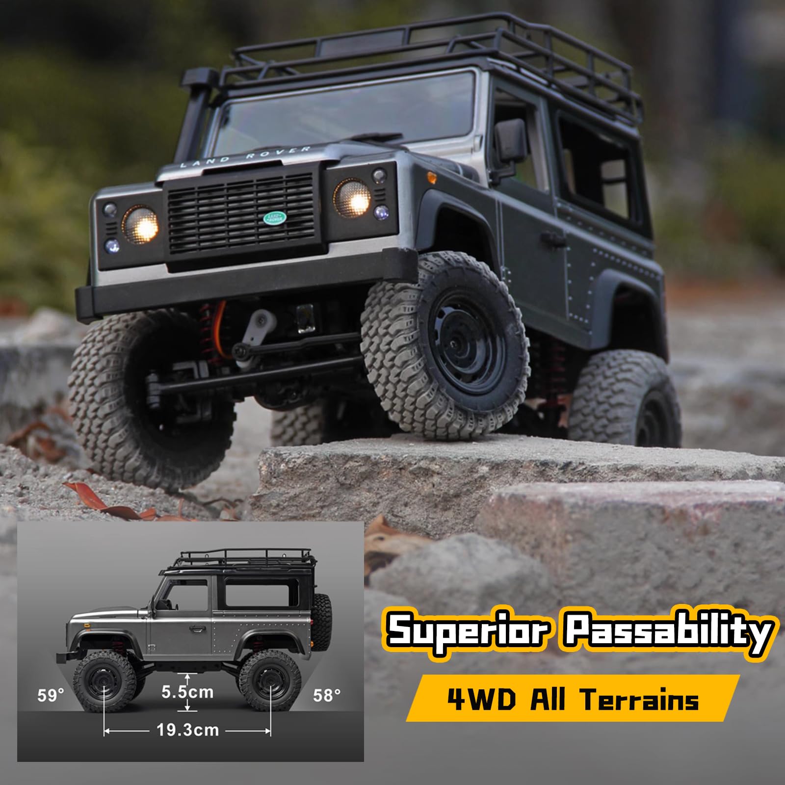MN MODEL MN99S LAND ROVER DEFENDER 1/12 2.4G 4WD RC ROCK CRAWLER (GREY)
