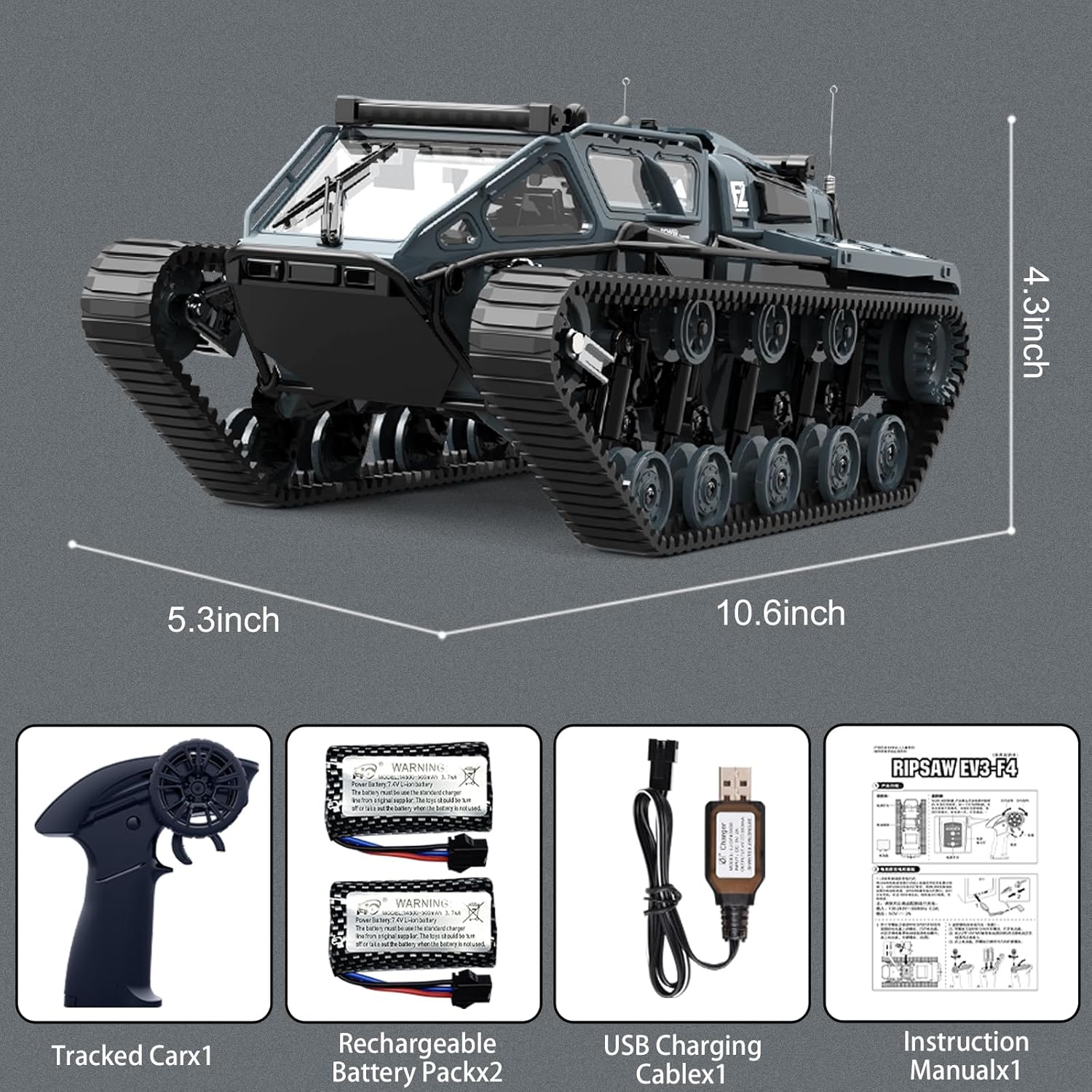 JJRC RIPSAW EV3-F4 C8812 1/16 RC HIGH-SPEED TANK (GRAY)