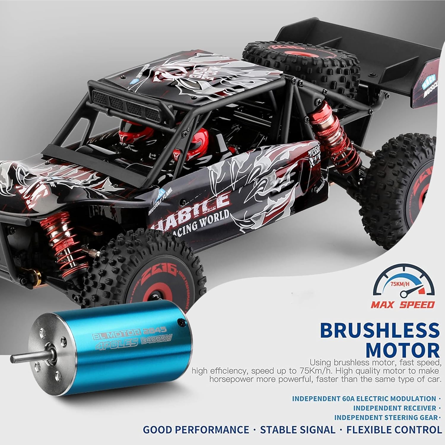 WLTOYS 124016 1:12 RC CAR 4WD 75KM/H HIGH SPEED RACING CAR 2.4GHZ ALL TERRAIN OFF ROAD RTR WITH BRUSHLESS MOTOR