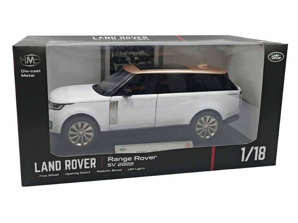 LAND ROVER Q1005A RANGE ROVER SV 2022 1:18 OPENING DOORS AND LED LIGHT WITH SOUND FUNCTION DIE-CAST MODEL WHITE