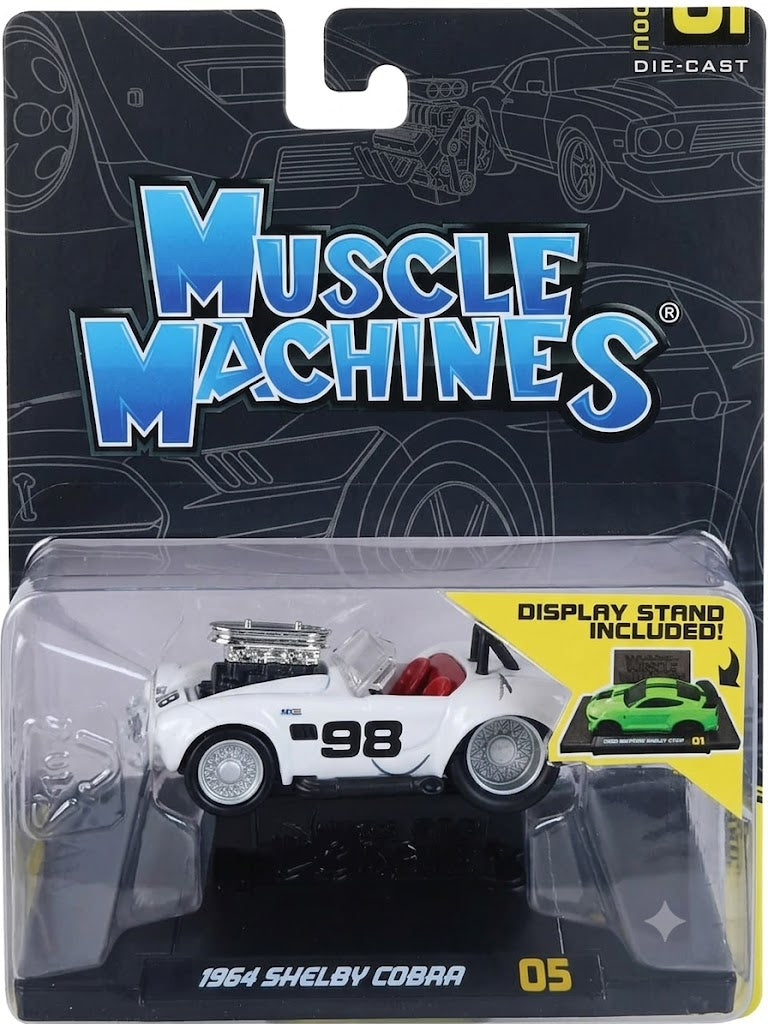 MUSCLE MACHINES 1964 SHELBY COBRA WHITE 1/64 SCALE METAL DIECAST MODEL 05 CODE 15526