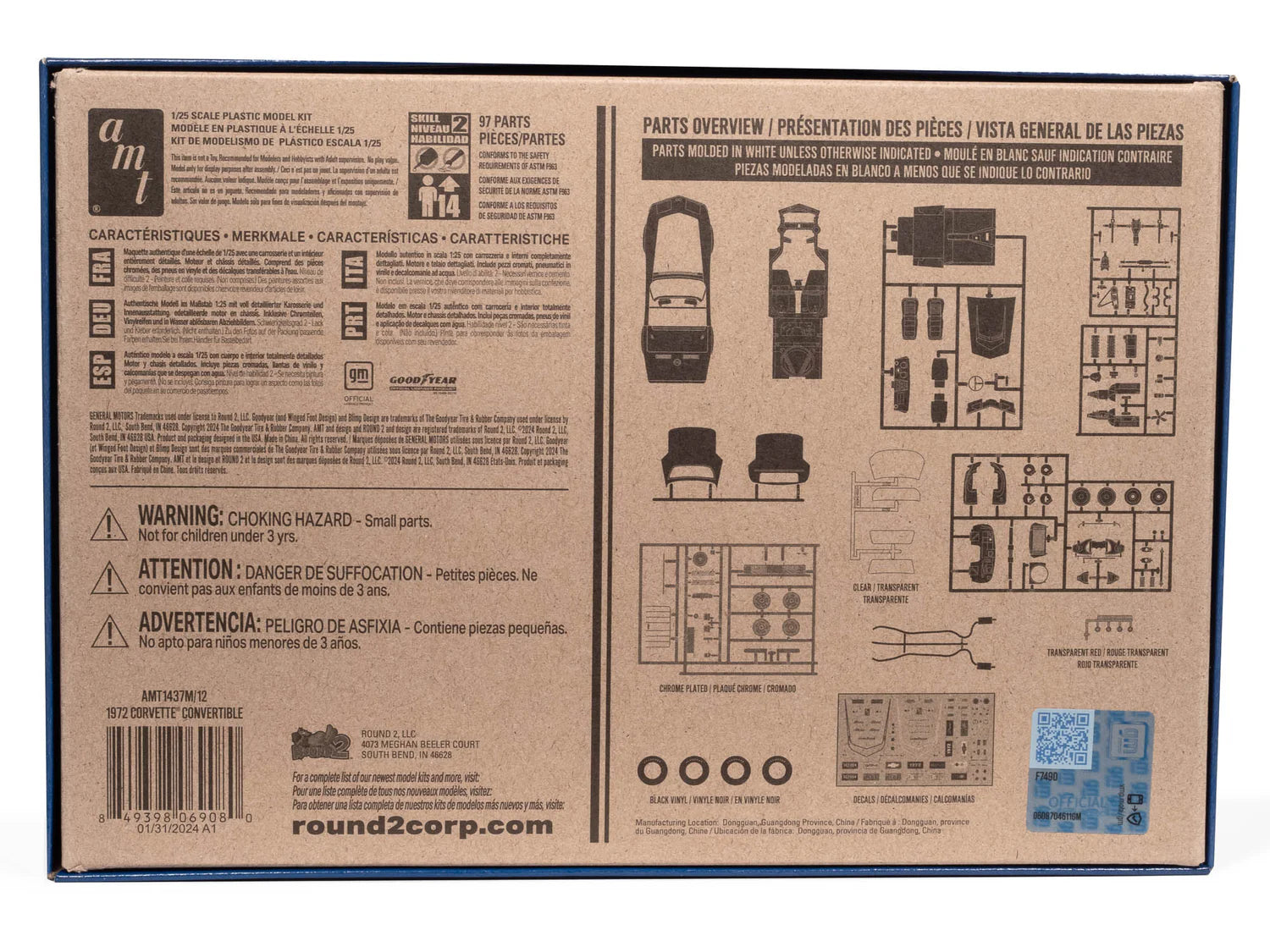 AMT 1972 CHEVY CORVETTE CONVERTIBLE 1/25 SCALE MODEL KIT AMT1437M/12