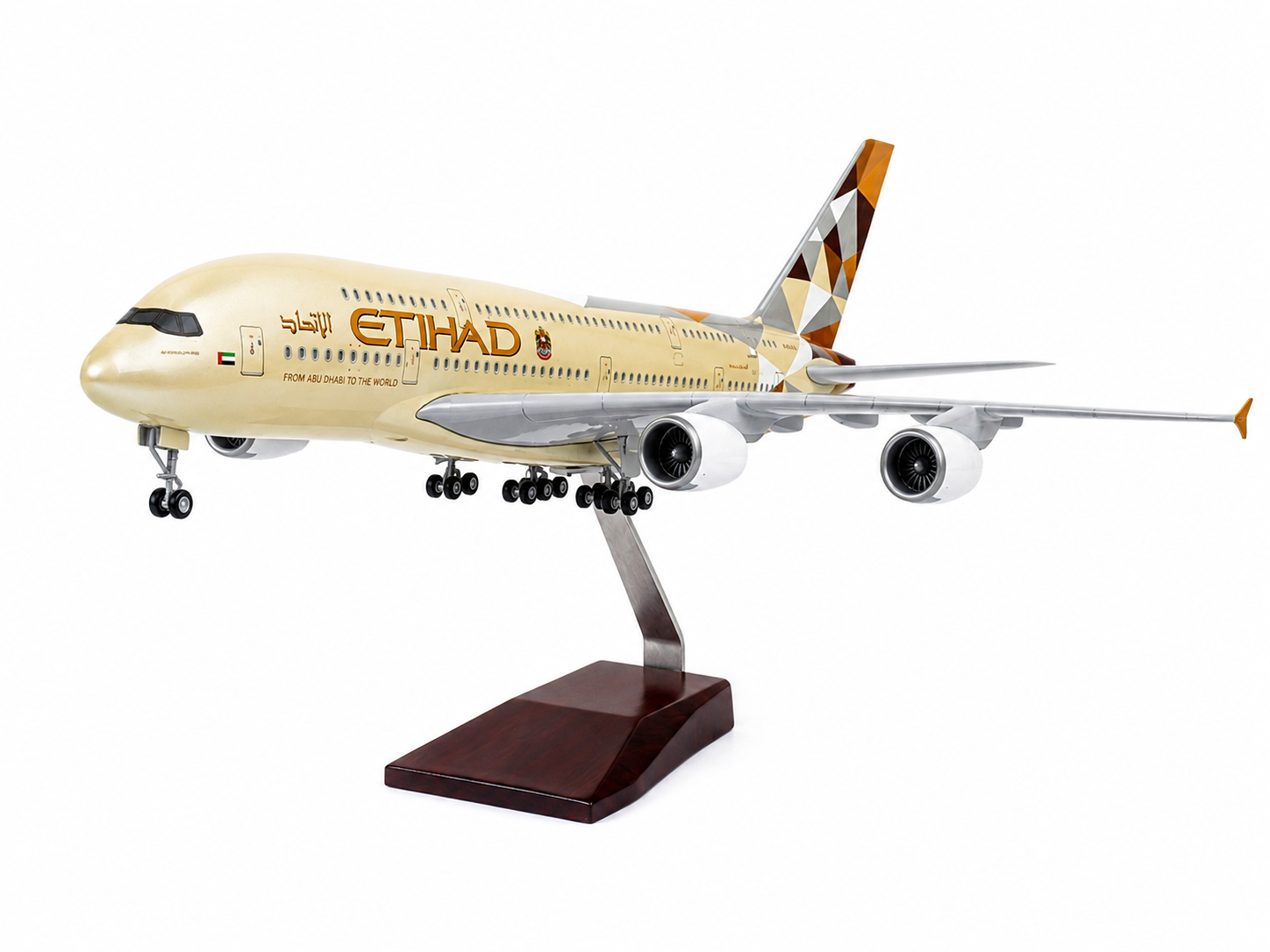 AIRPLANE DIE CAST ETIHAD A6-APJ AIRBUS A380 WITH LED LIGHT DISPLAY 47CM