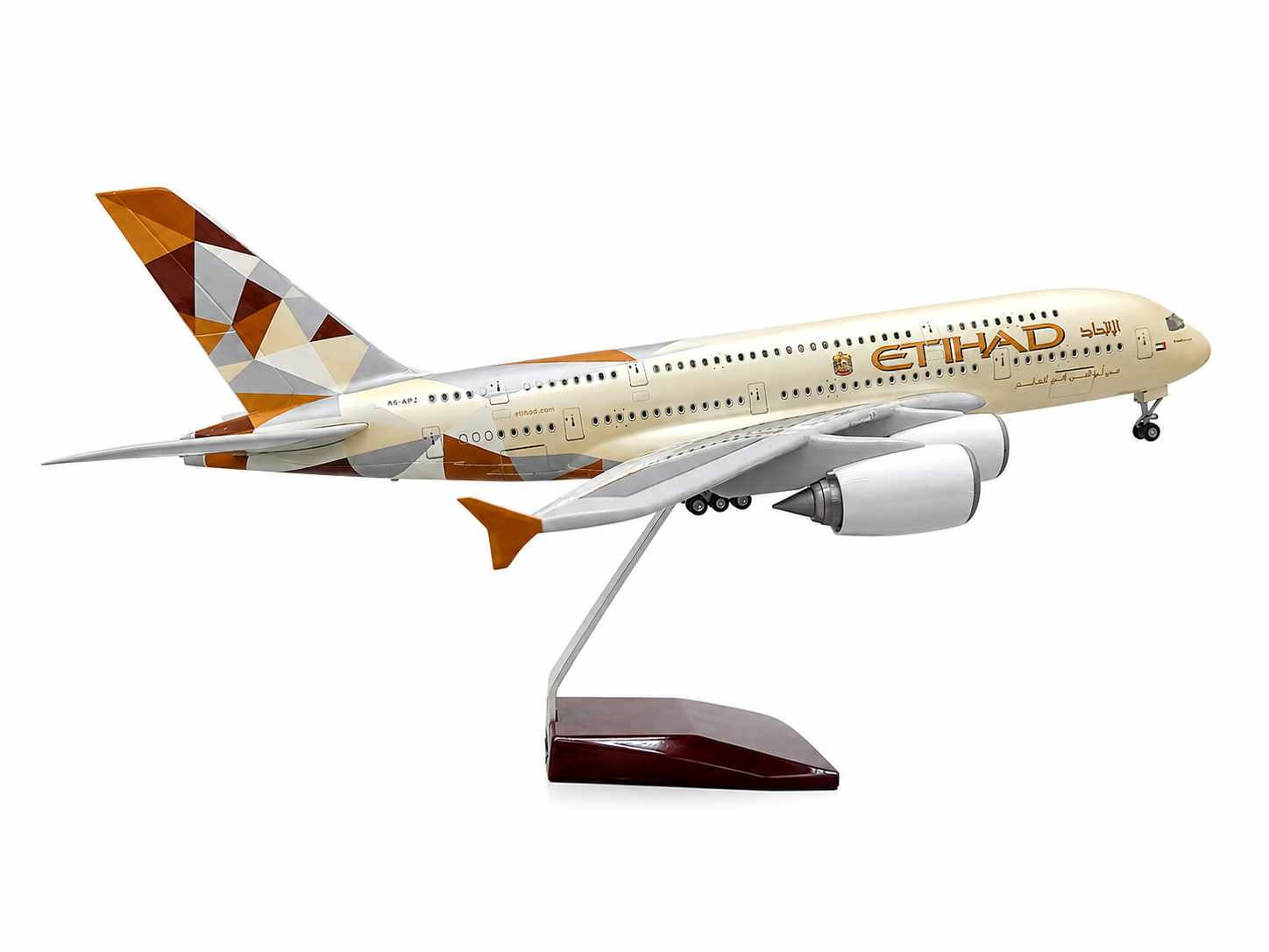 AIRPLANE DIE CAST ETIHAD A6-APJ AIRBUS A380 WITH LED LIGHT DISPLAY 47CM