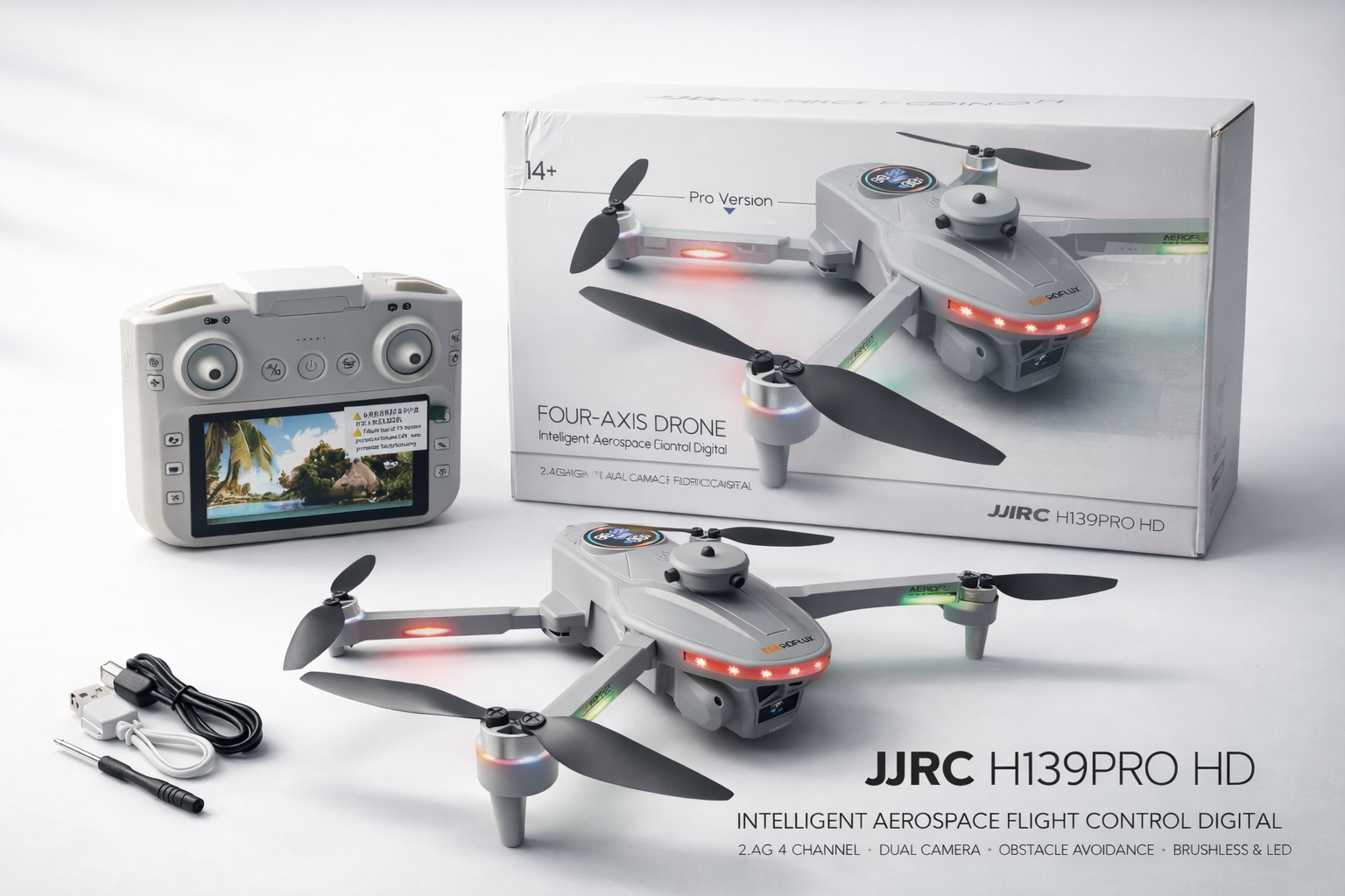 JJRC H139PRO HD INTELLIGENT AEROSPACE FLIGHT CONTROL DIGITAL 2.4G 4 CHANNEL DUAL CAMERA OBSTACLE AVOIDANCE BRUSHLESS AND LED LIGHT FOUR-AXIS RC DRONE