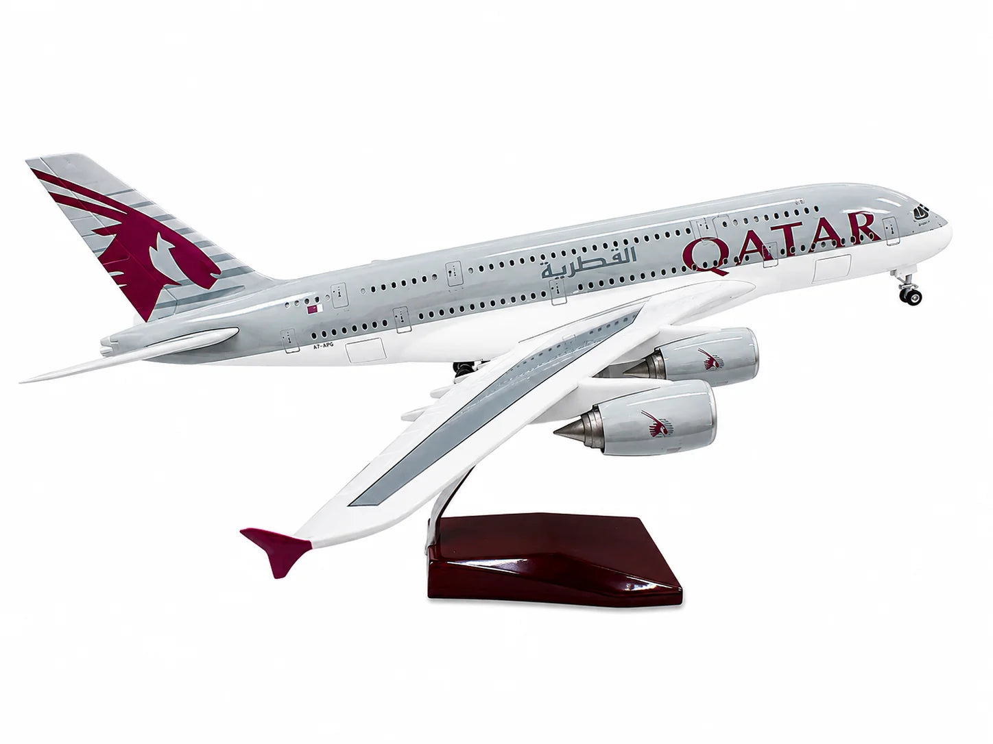 AIRPLANE DIECAST QATAR AIRWAYS A7-APC AIRBUS 380-861 WITH LED LIGHT DISPLAY 47CM