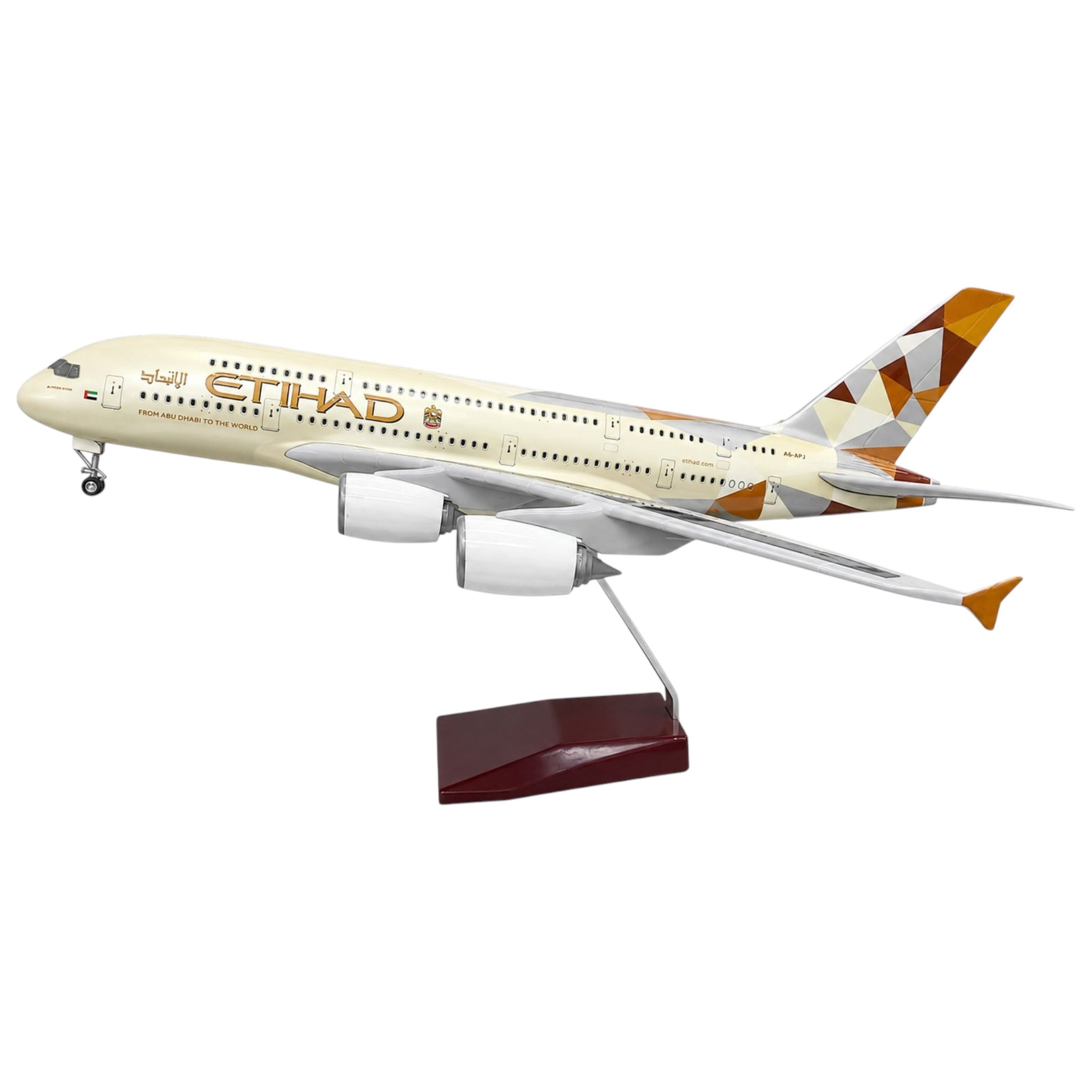 AIRPLANE DIE CAST ETIHAD A6-APJ AIRBUS A380 WITH LED LIGHT DISPLAY 47CM