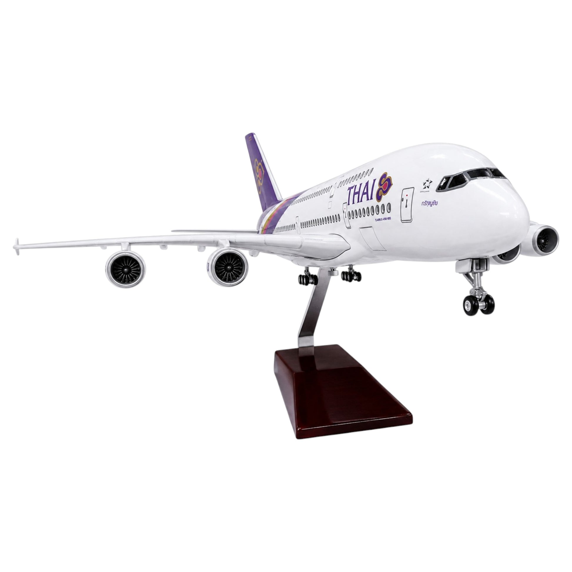 AIRPLANE DIECAST THAI HS-TUA AIRBUS A380-800 WITH LED LIGHT DISPLAY 47CM