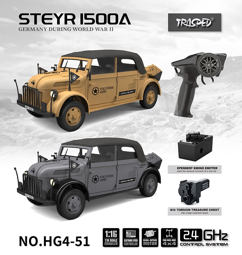 STEYR 1500A HG4-51 PRO RC MILITARY CAR 1:18 GERMAN MILITARY COMMAND VEHICLE 2.4G 4WD RTR DARK GRAY