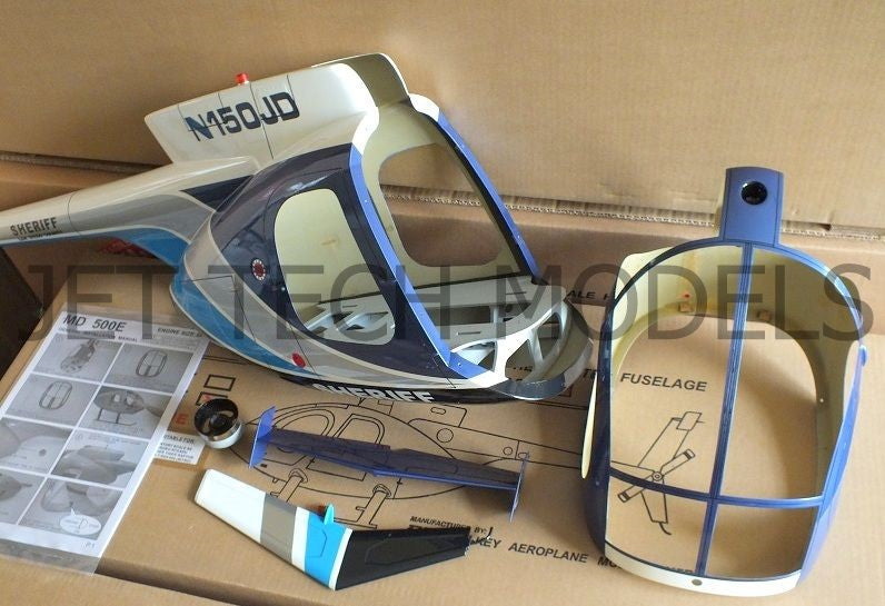 FUNKEY SCALE FUSELAGE HUGHES MD500E .50 (600) SIZE BLUE COLOR WITH LANDING SKID ARF QUALITY PRE OWNED