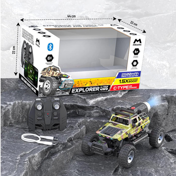 MIRANA EXPLORER 4X4 ALL WHEEL DRIVE REMOTE AND APP CONTROL MONSTER TRUCK, 1.5X POWERFUL NITRO, 2500 MAH LION RECHARGEABLE BATTERY, C TYPE USB CHARGING,SCALE 1:16 ( OLIVE )