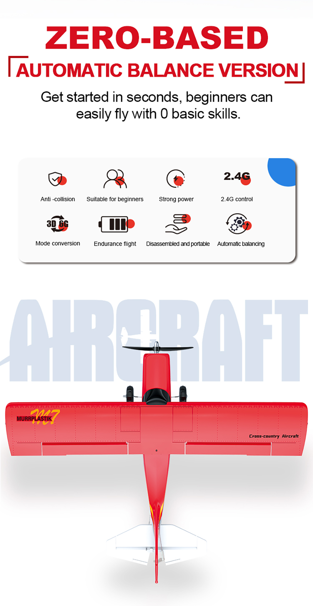 CROSS-COUNTRY AIRCRAFT QIDI-560 M7 51.2CM WING SPAN 37CM FUSELAGE (RED)