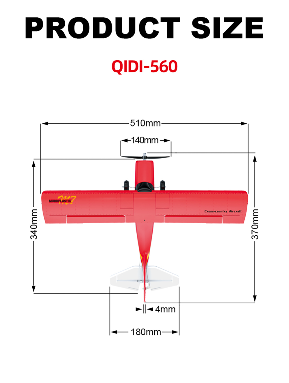 CROSS-COUNTRY AIRCRAFT QIDI-560 M7 51.2CM WING SPAN 37CM FUSELAGE (RED)